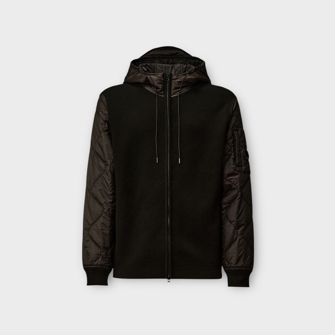 C.P. Company Extrafine Merino Wool Mixed Hooded Zip Sweater i sort.