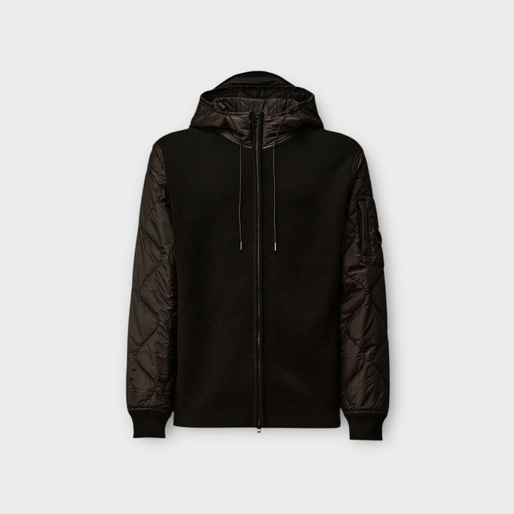 C.P. Company Extrafine Merino Wool Mixed Hooded Zip Sweater i sort.