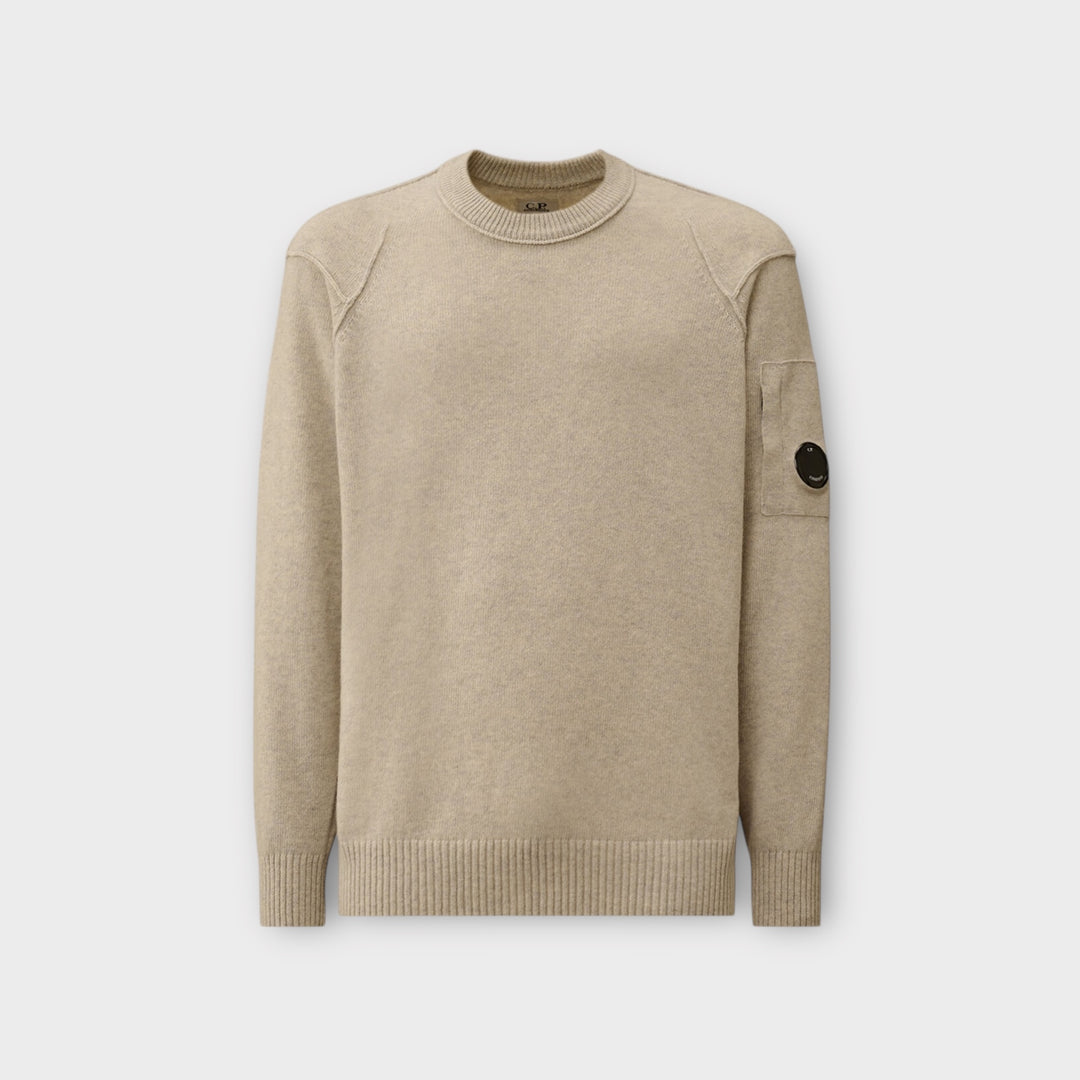 C.P. Company Lambswool GRS Lens Crewneck i Off White Melange.