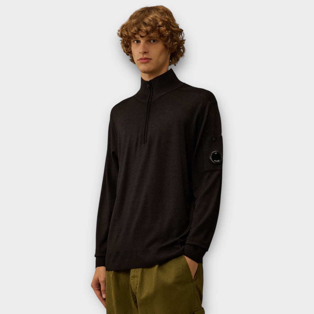C.P. Company Half Zip Sweater i blå-marine merinould.