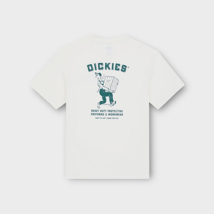 Dickies Builder T-shirt i hvid, set fra fronten, med kortærmet design og rund halsudskæring.