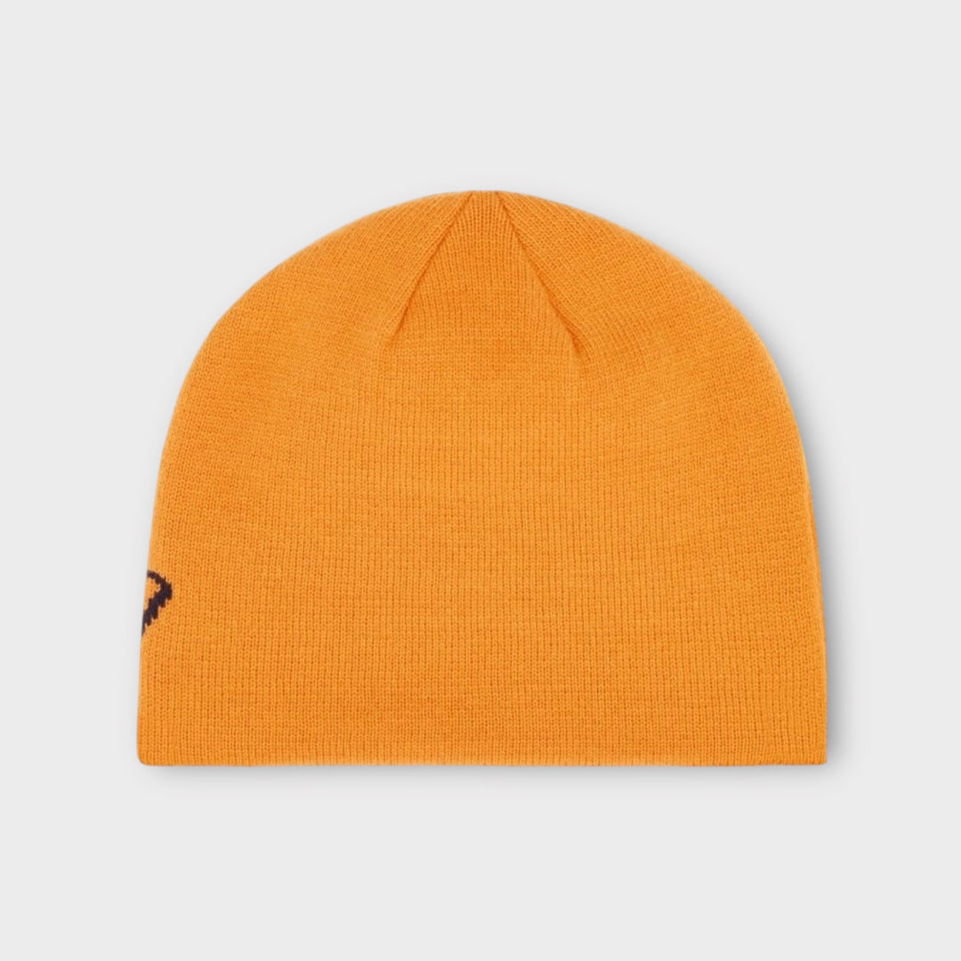 Orange Dickies beanie med logo – varm ribstrikket vinterhue