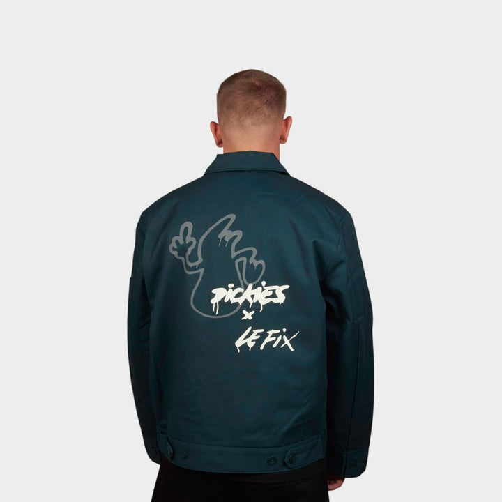 Dickies x Le Fix Eisenhower jakke i grøn frontvisning
