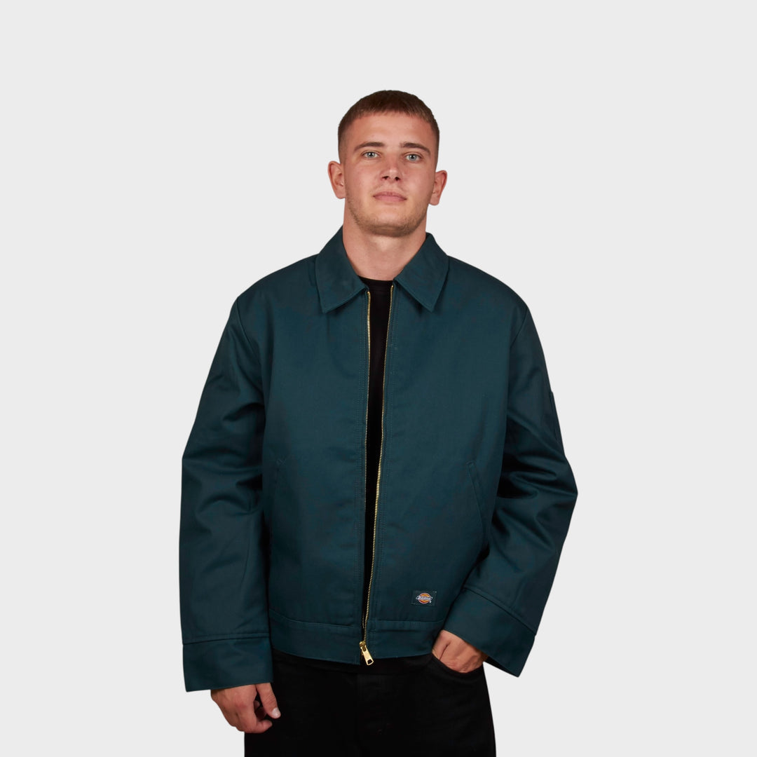 Dickies x Le Fix Eisenhower jakke i grøn med logo patch på ærmet