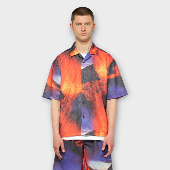 Multicolor Edwin skjorte i mesh med magma inspireret design
