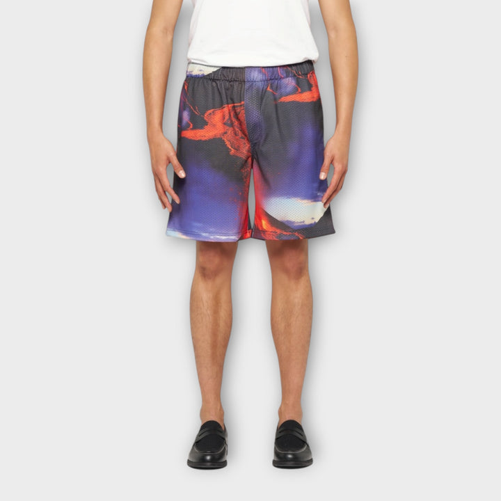 Multicolor Edwin shorts i mesh med magma inspireret design