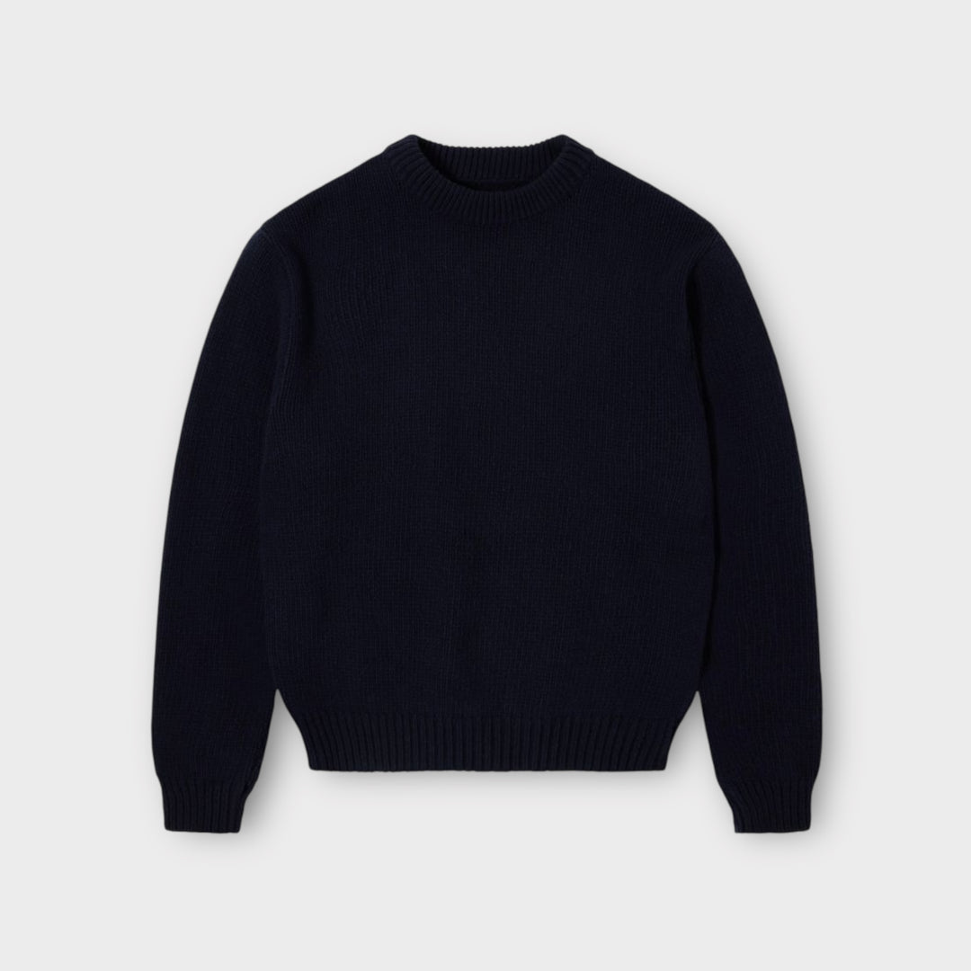 Edwin Ellis Sweater i Navy/Off White – klassisk striktrøje med stribet design.