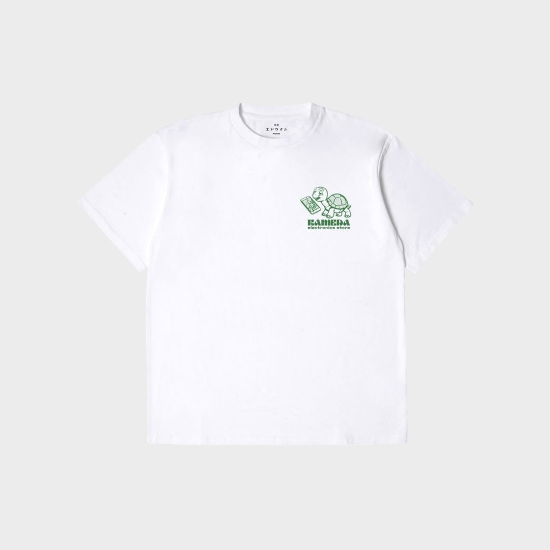 EDWIN Kamera T-shirt hvid oversized grafisk tee med print på bryst og ryg