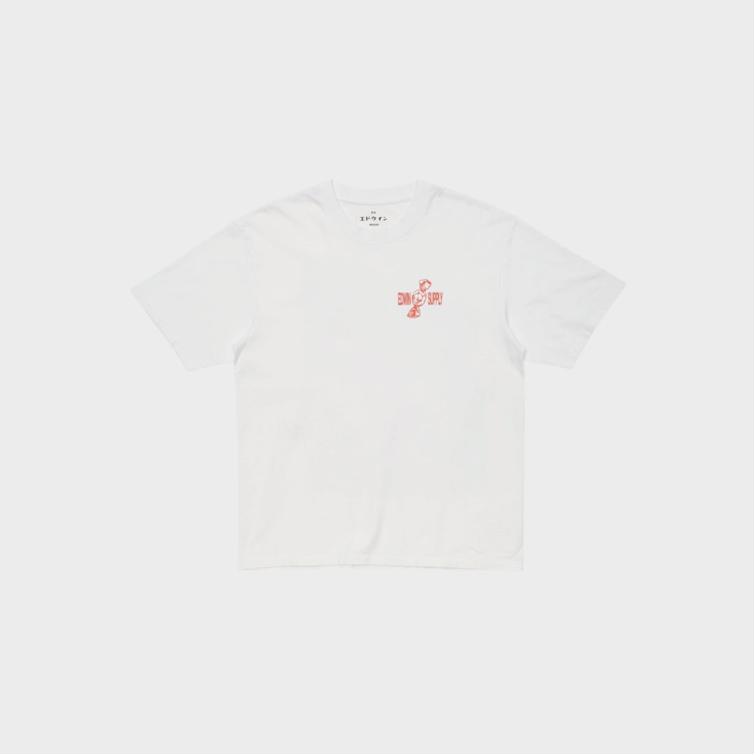 Edwin Sorry Tokyo T Shirt i hvid med japansk streetwear print