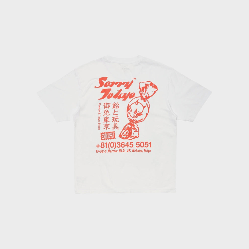 Hvid Edwin graphic tee med Sorry Tokyo artwork