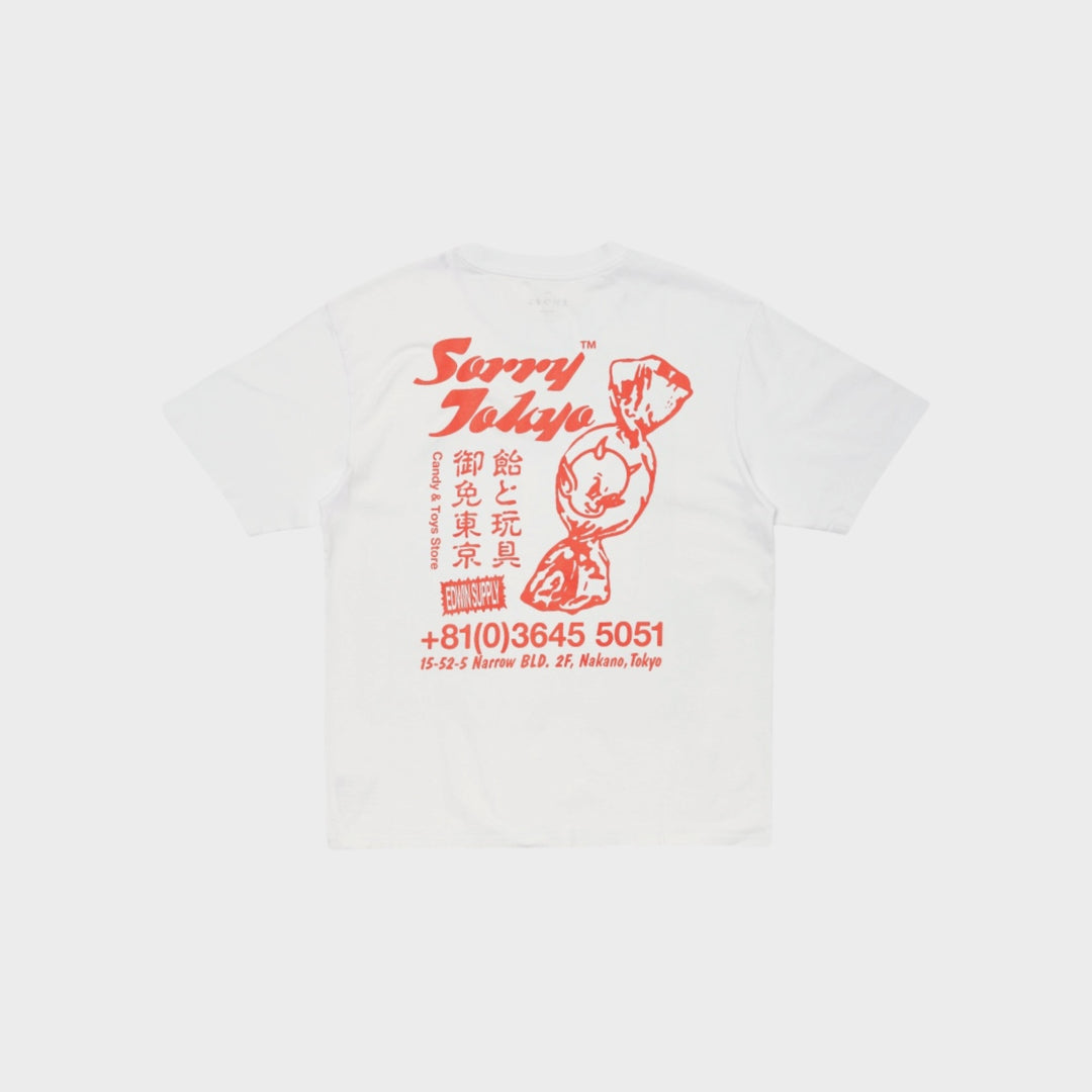 Hvid Edwin graphic tee med Sorry Tokyo artwork
