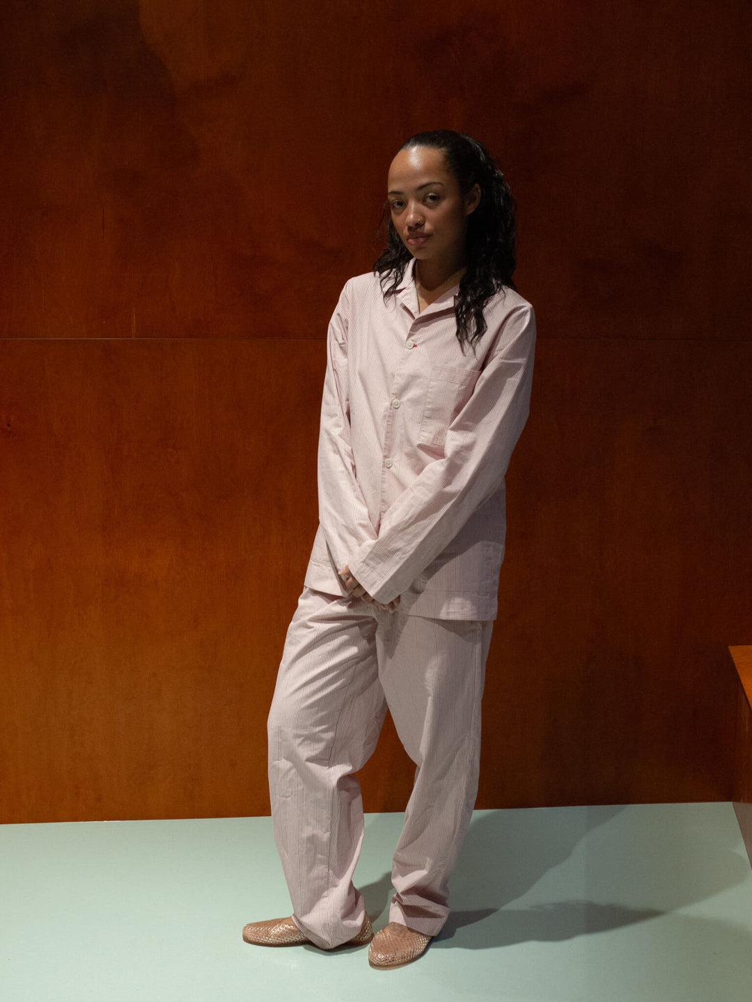 Elastisk linning på Fichi Long Boxer i Soft Pink Stripe for optimal komfort.