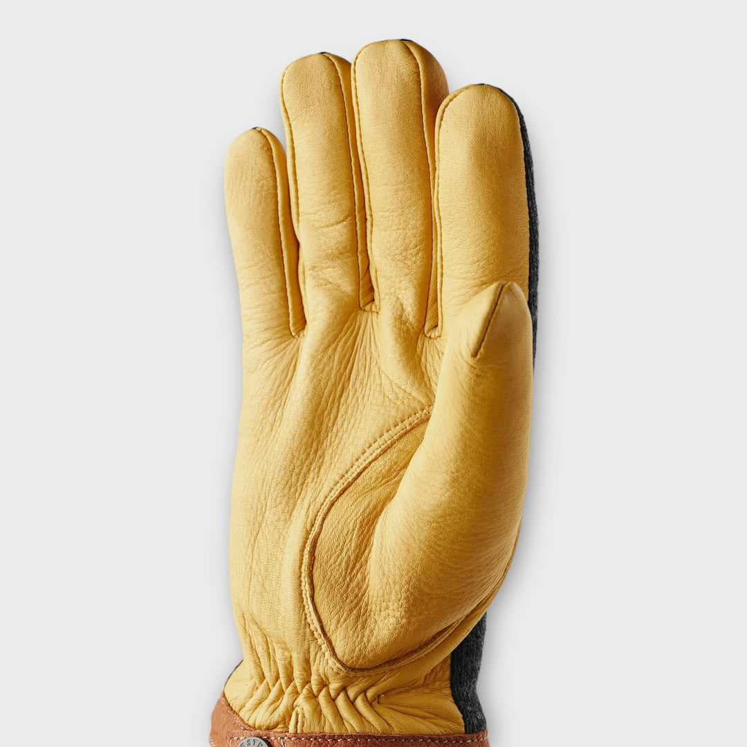 Hestra Wool Tricot uldhandsker i grå og gul farve