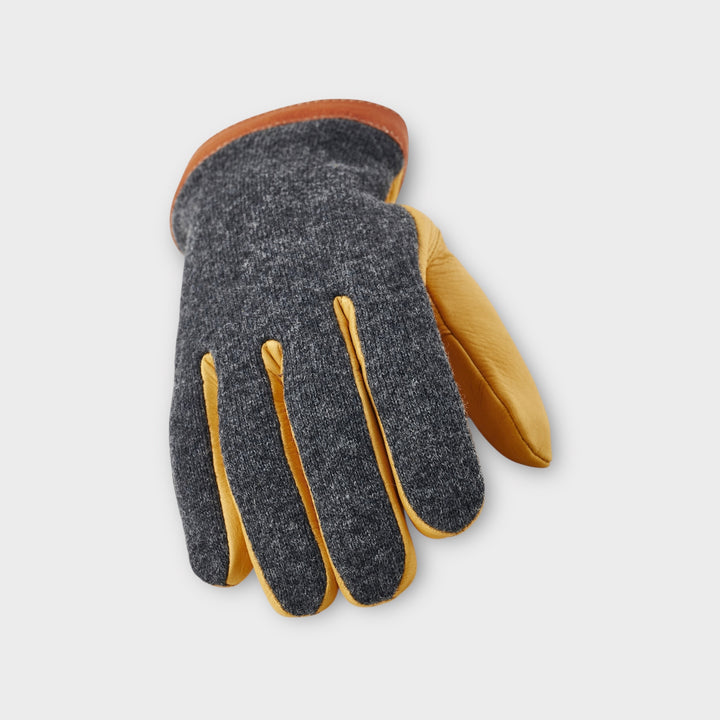 Hestra Wool Tricot handsker i læder og uld i Charcoal/Yellow