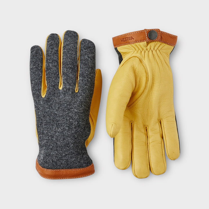 Hestra Wool Tricot handsker i Charcoal/Yellow hos Le Fix