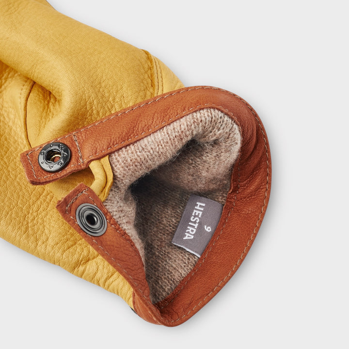 Klassiske Hestra Wool Tricot handsker i Charcoal/Yellow fra Le Fix