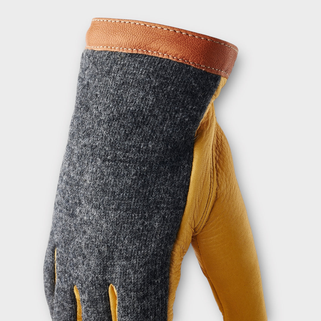 Varme Hestra Wool Tricot herrehandsker i Charcoal/Yellow
