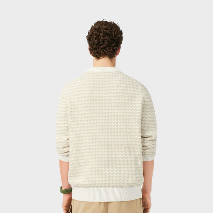 Lacoste Cotton Striped Sweater i Beige/Light Grey