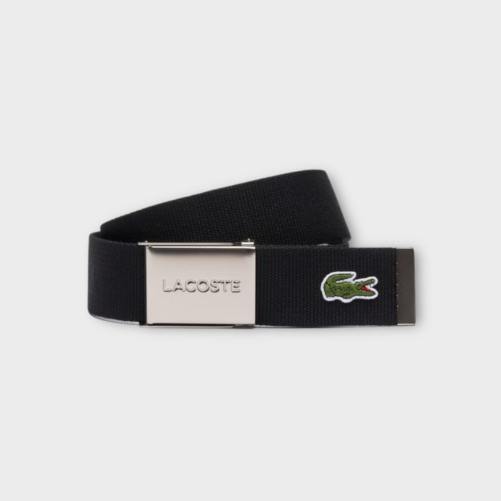 Lacoste French Made Belt i sort set forfra med klassisk spænde og rent design.