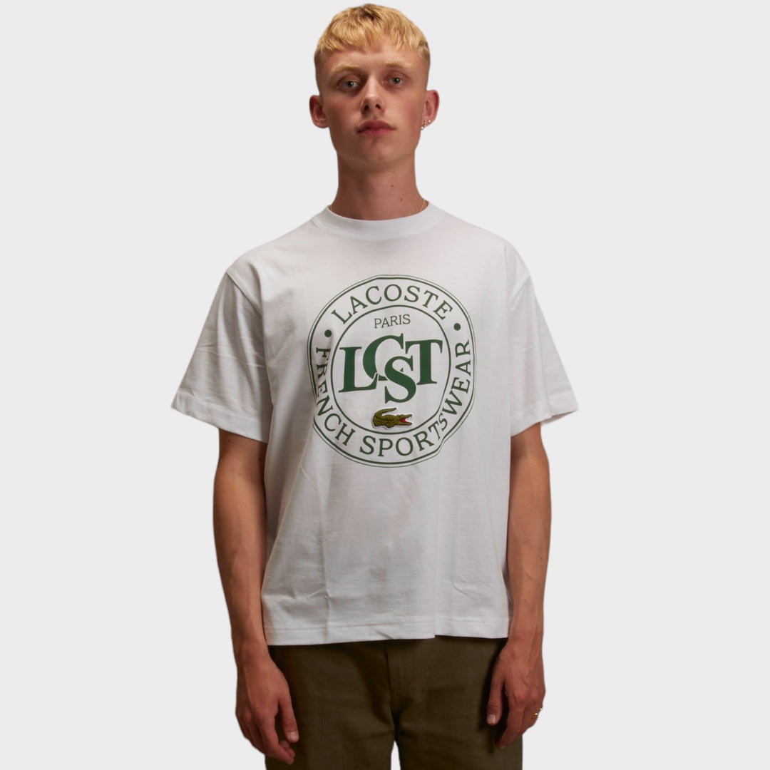 Lacoste Loose Fit Heavy Cotton Printed T-shirt In White