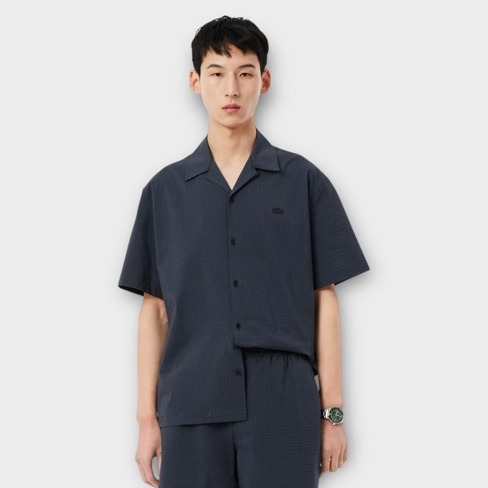 Grå Lacoste seersucker skjorte med afslappet pasform