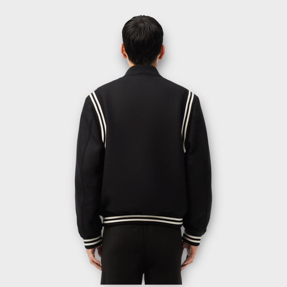 Sort Lacoste Varsity Jakke med Uld og Badge Detaljer - Herremode