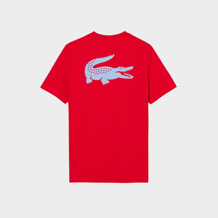 Lacoste Ultra Dry Crocodile Print Sport T-shirt i rød set bagfra med let og teknisk design.