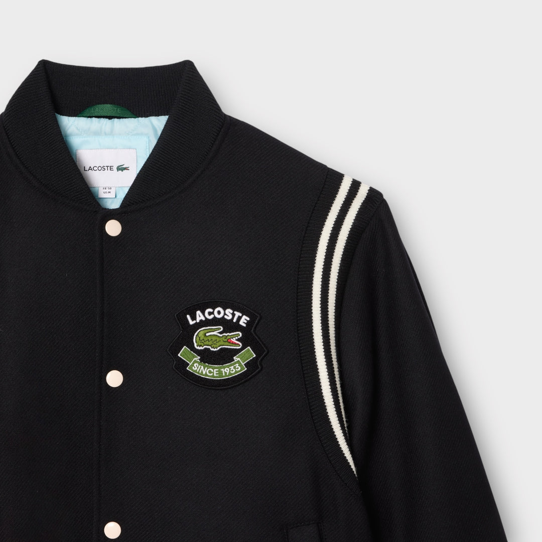 Lacoste Herre Varsity Jakke i Uld med Contrast Badge - Stilfuld sort jakke