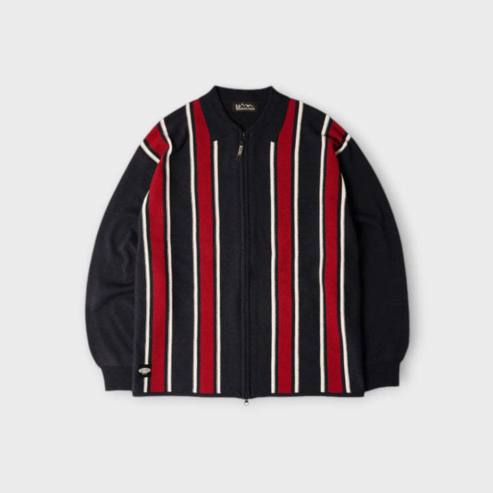 Manastash Stripe Zip Knit I Navy/Rød