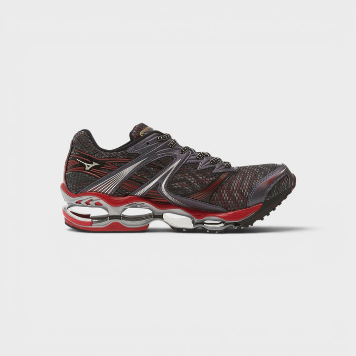Mizuno Wave Prophecy 1 sneakers i Harbour Mist med røde detaljer.