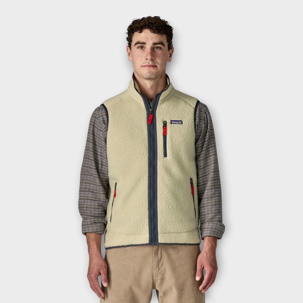 Patagonia Retro Pile Fleece Vest i Pelican og Smolder Blue.