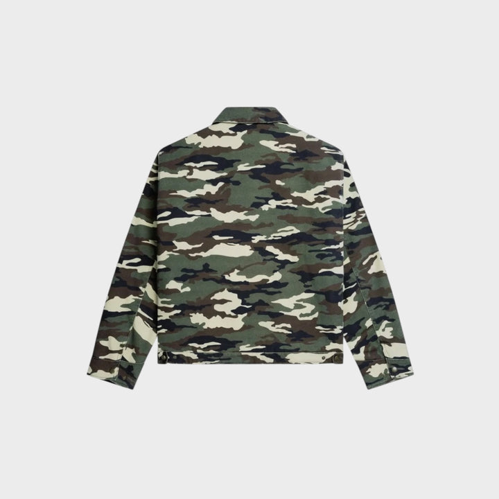 Close-up af quiltet for og indvendige detaljer på Patta Camo Canvas Workwear Jacket