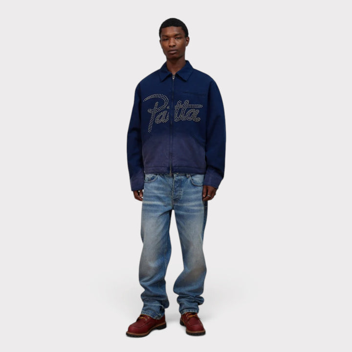 Patta Canvas Workwear Jacket i Peacoat vist forfra på model