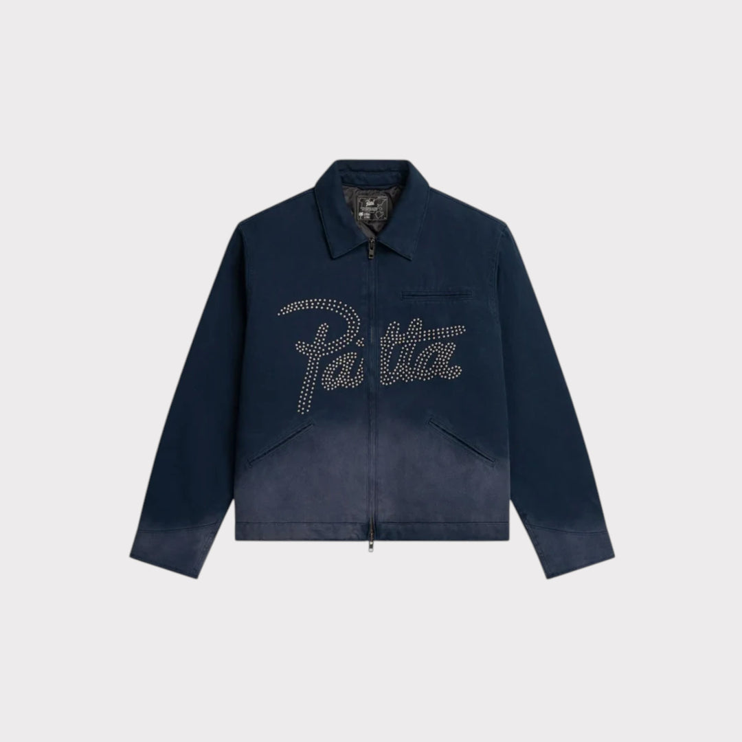 Patta Canvas Workwear Jacket i Peacoat set forfra med fløjlskrave og stjerne-studs
