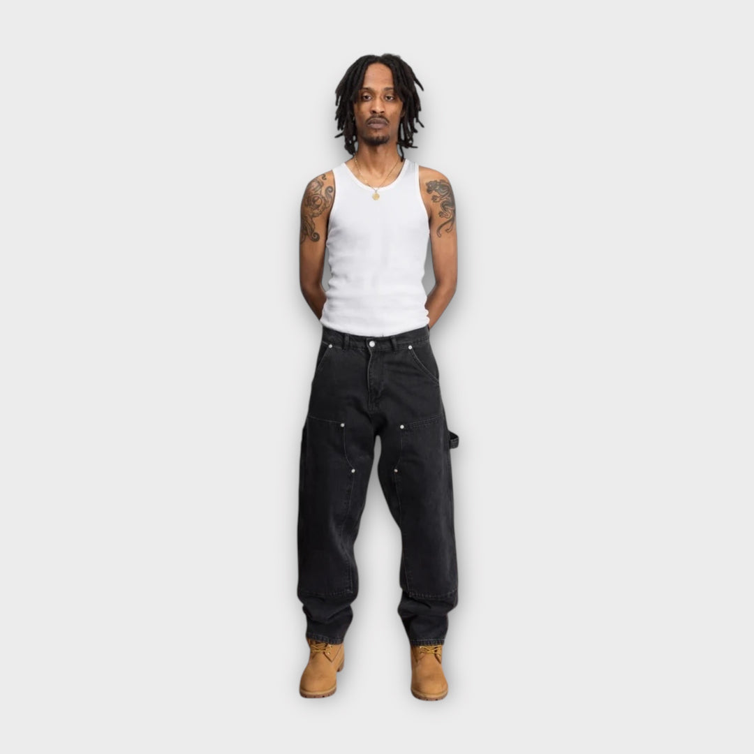 Sorte Patta denim jeans med dobbeltknæ-detaljer