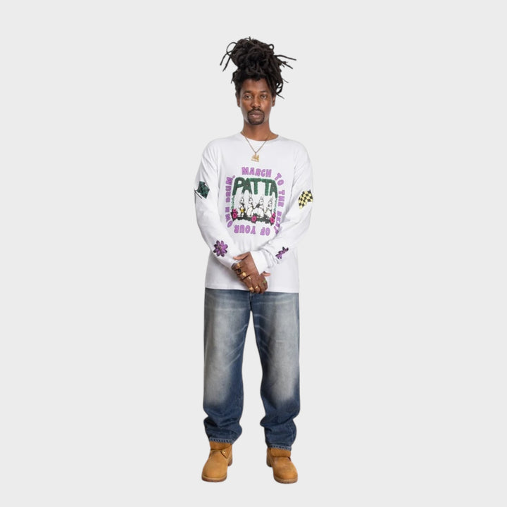 Patta hvid langærmet T-shirt med print streetwear baggy copenhagen style