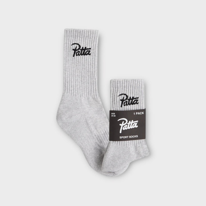 Patta Script Logo Sports Sock i grå – streetwear sportssokker med logo