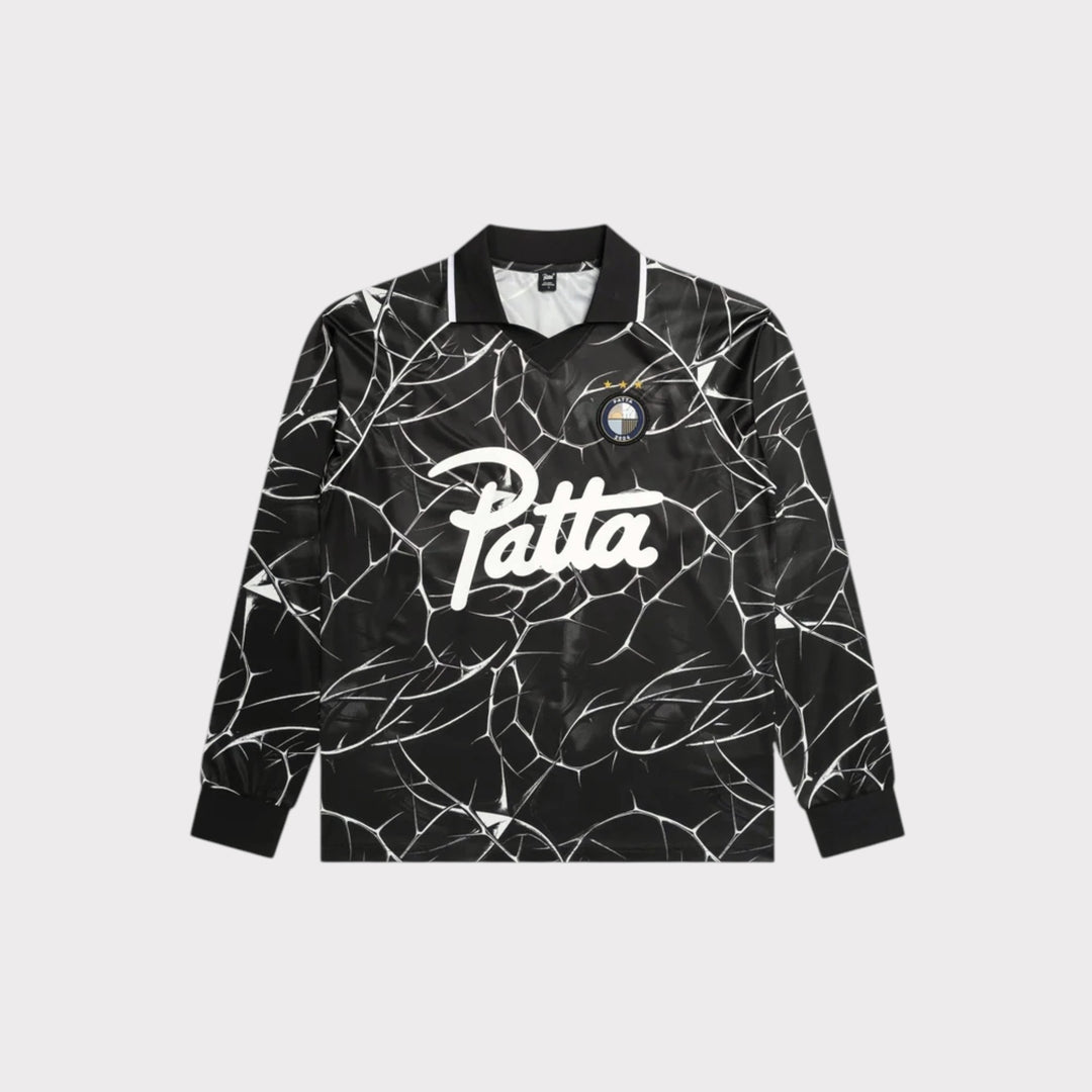 Patta Thorns Longsleeve Football Jersey i Moonless Night set forfra med Script-logo og badge