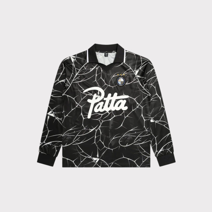 Patta Thorns Longsleeve Football Jersey i Moonless Night set forfra med Script-logo og badge