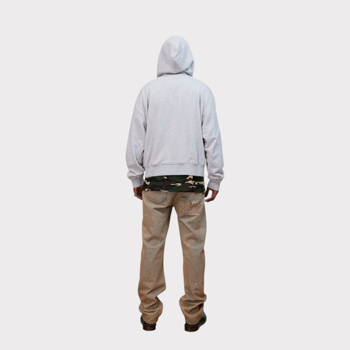 Patta Waffle Reversible Zip Up Hooded Sweater i Grey vist åben forfra på model