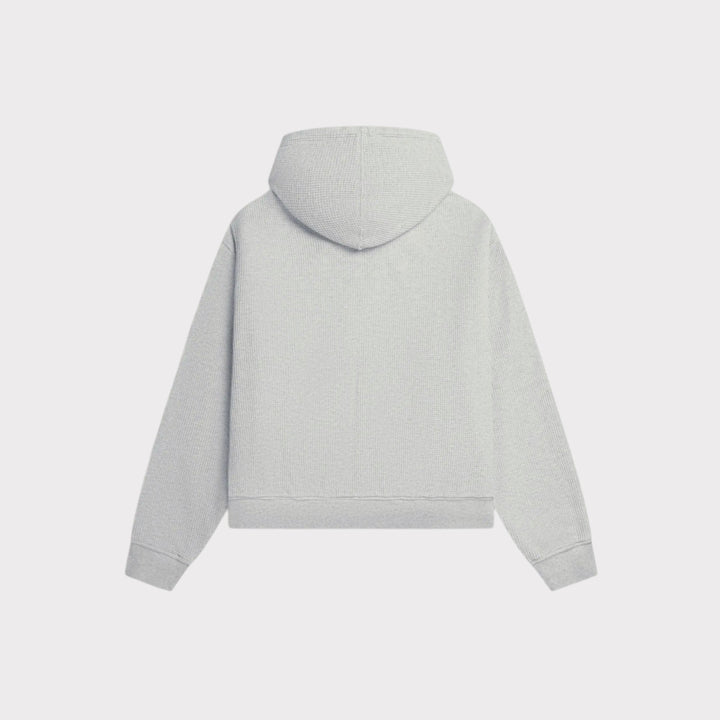 Patta Waffle Reversible Zip Up Hooded Sweater i Grey vist fra den vendbare side bagfra