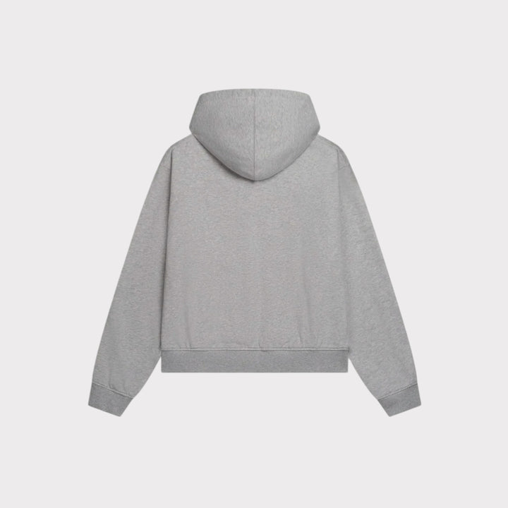 Close-up af Patta Script-logo på Waffle Reversible Hoodie i Grey