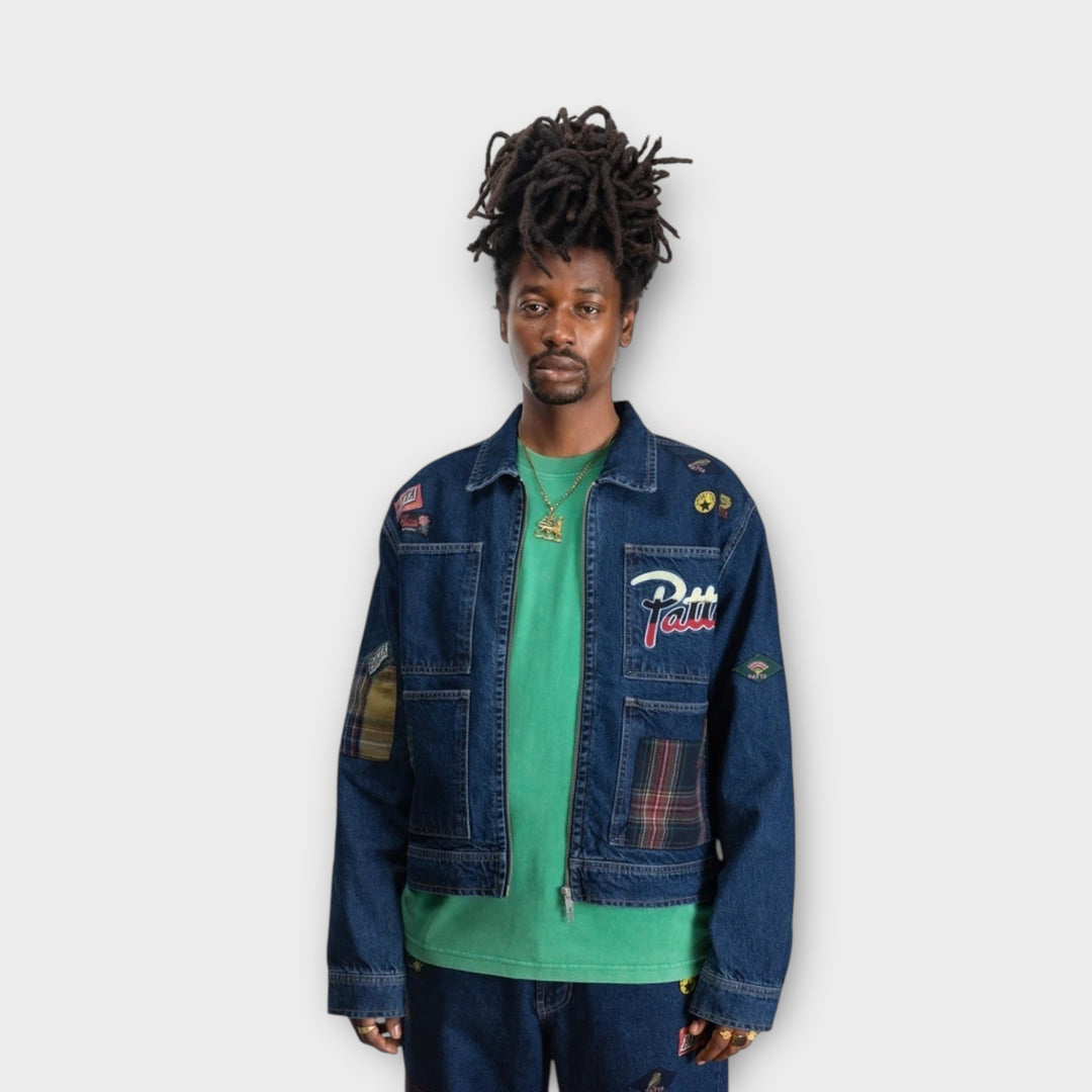 Patta herretøj – grafisk denim jakke i blå