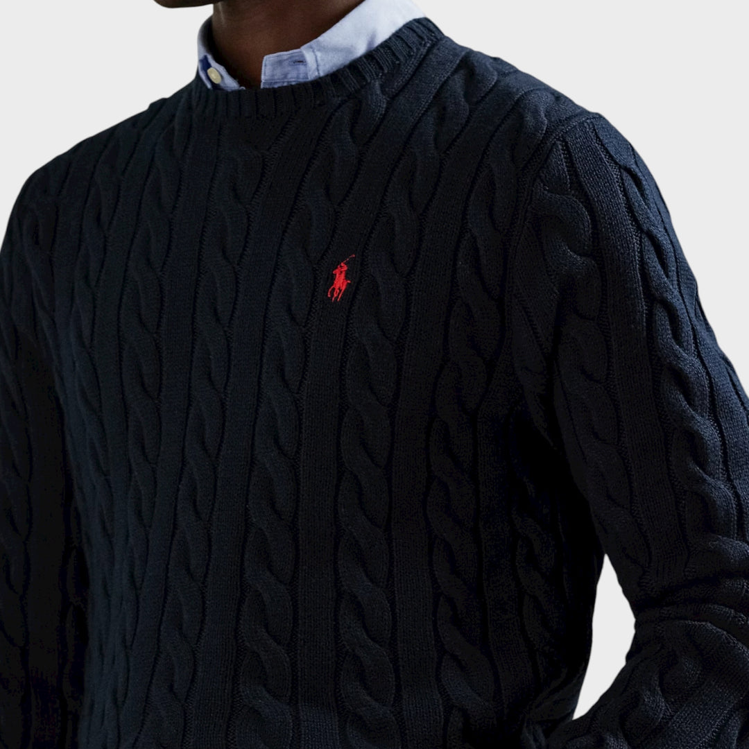 Elegant navy bomuldsstrik med Polo-logo fra Ralph Lauren.