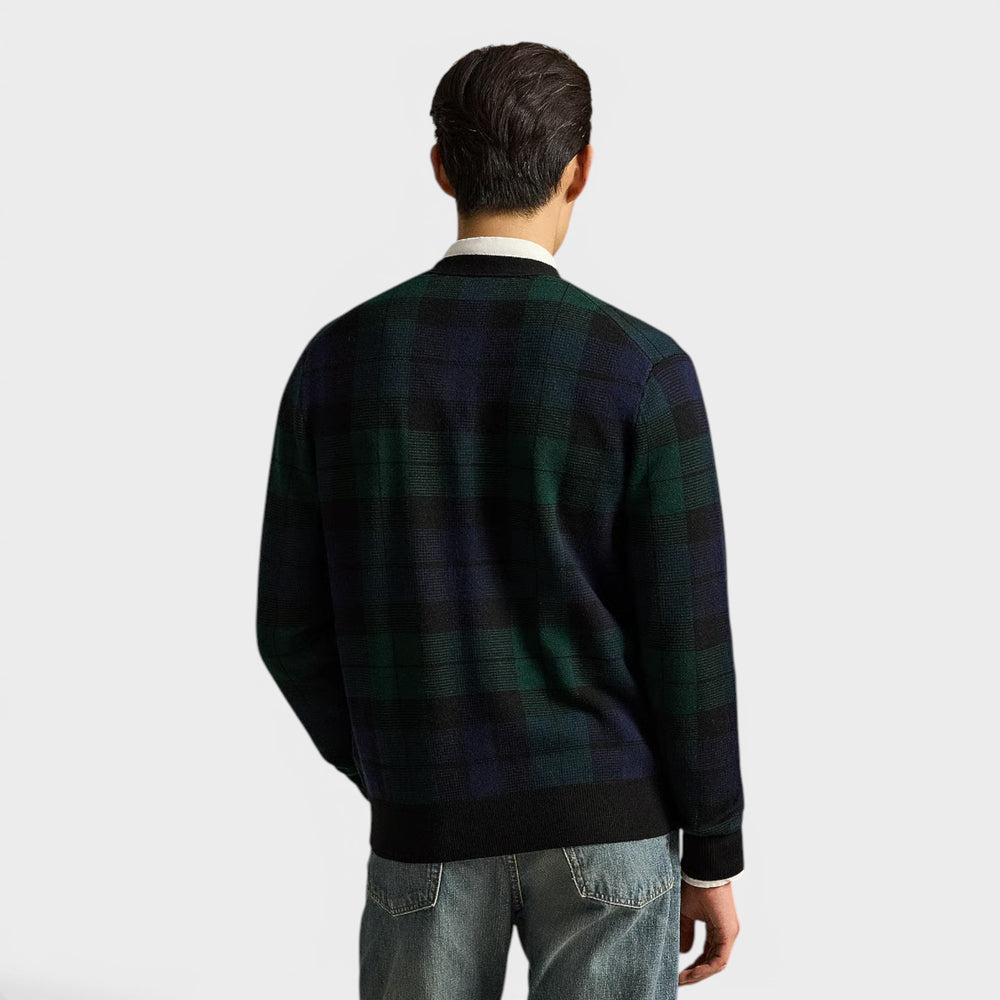 Polo Ralph Lauren cardigan med Black Watch-ternet mønster.