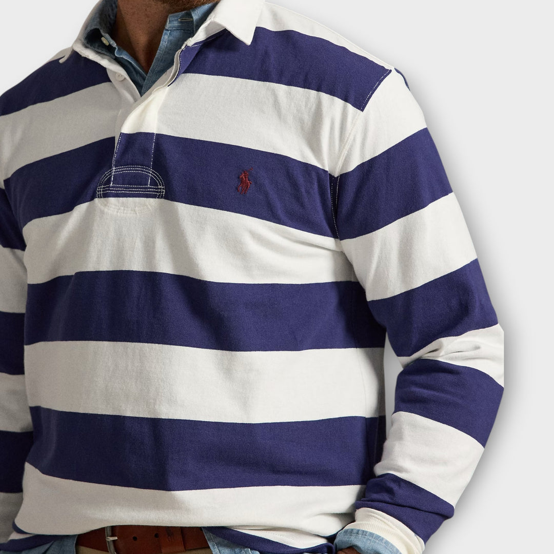 Polo Ralph Lauren langærmet rugbytrøje med hvid twill-krave.