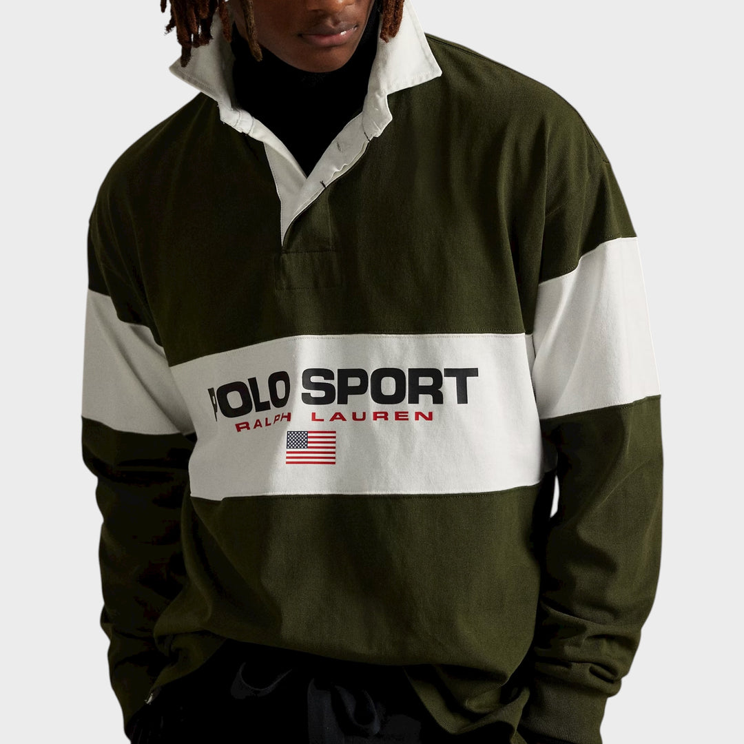 Olive og hvid Rugby Polo i big fit fra Ralph Lauren.