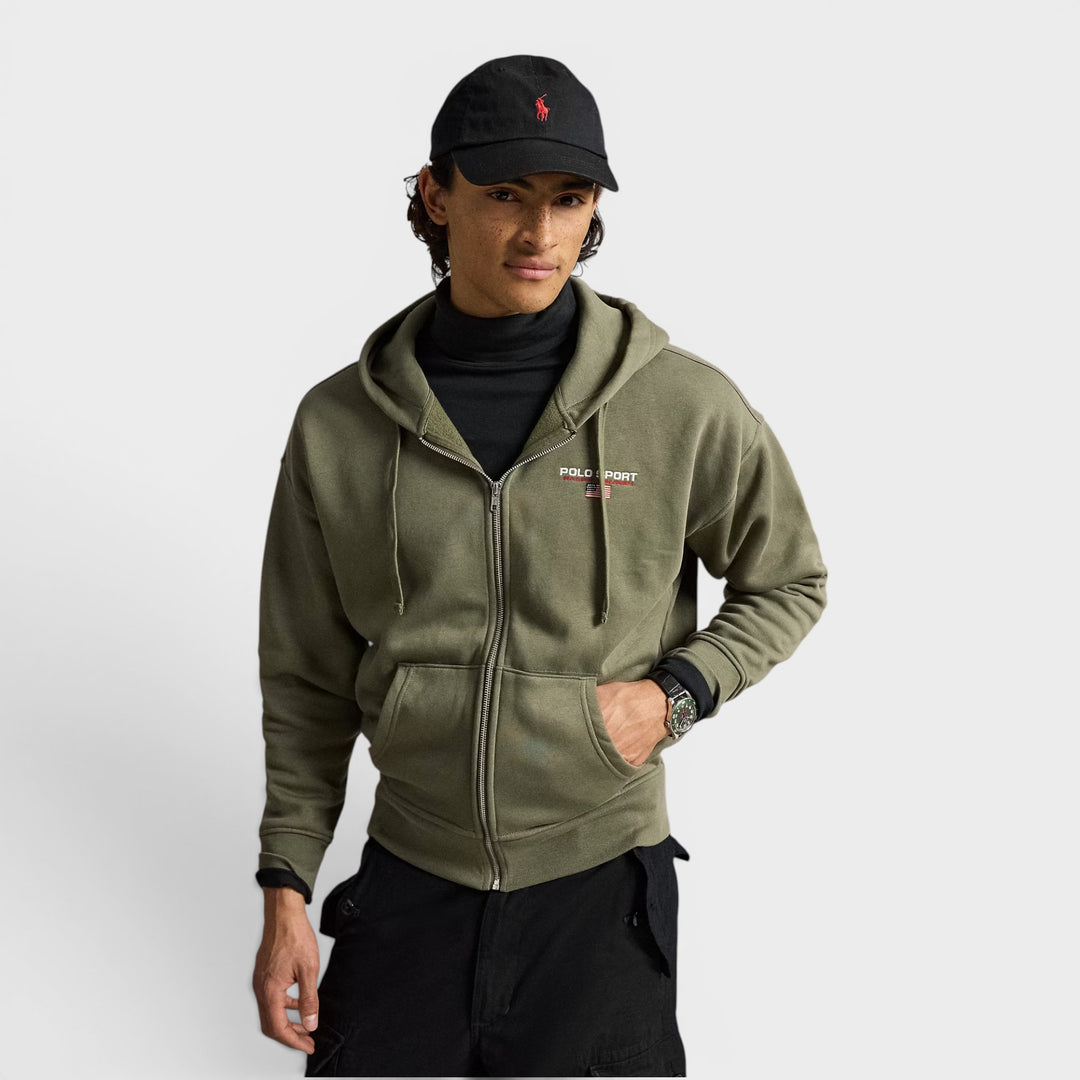 Ralph Lauren Sports Zip Hoodie set forfra i grøn.