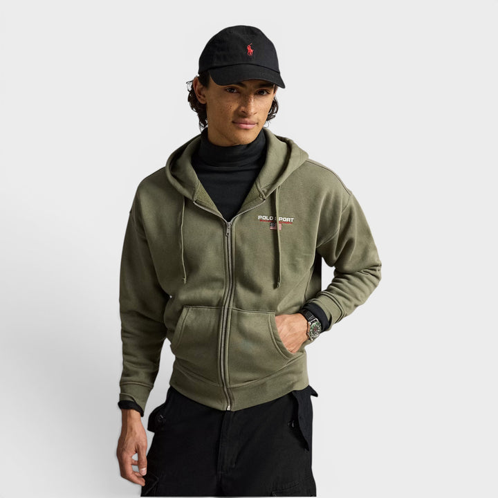 Ralph Lauren Sports Zip Hoodie set forfra i grøn.