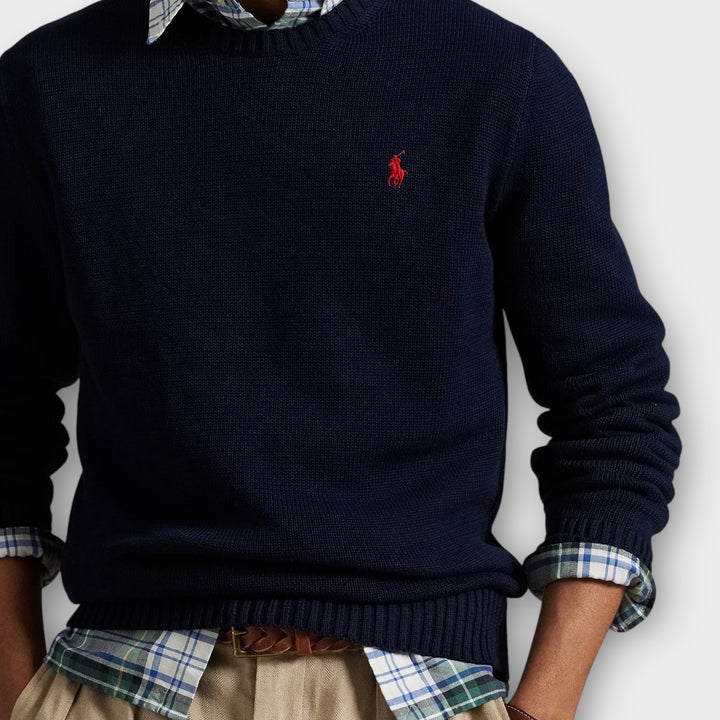 Ralph Lauren Navy crewneck med broderet Polo-logo